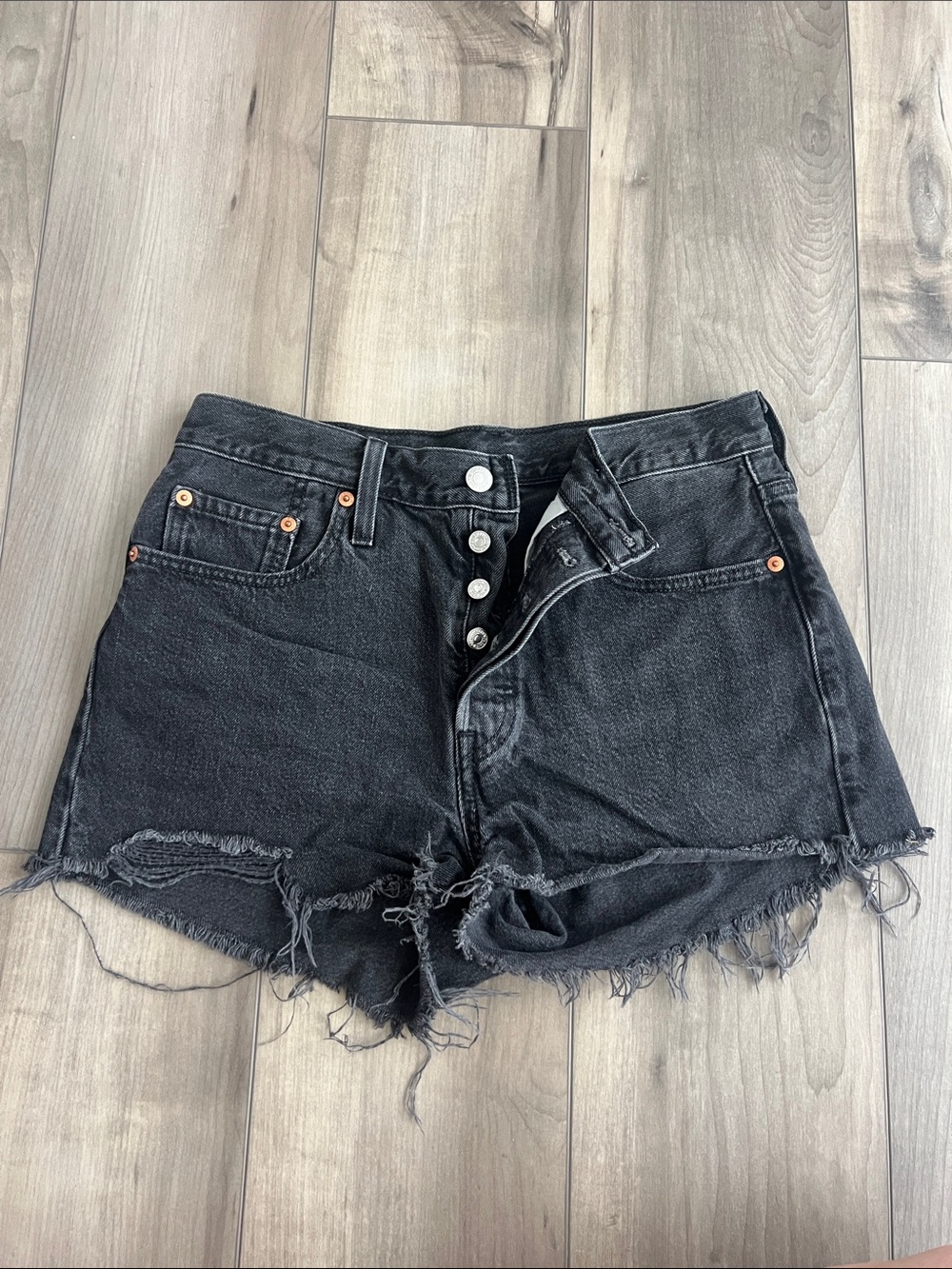 Women's Frayed High-Rise Black Denim Shorts